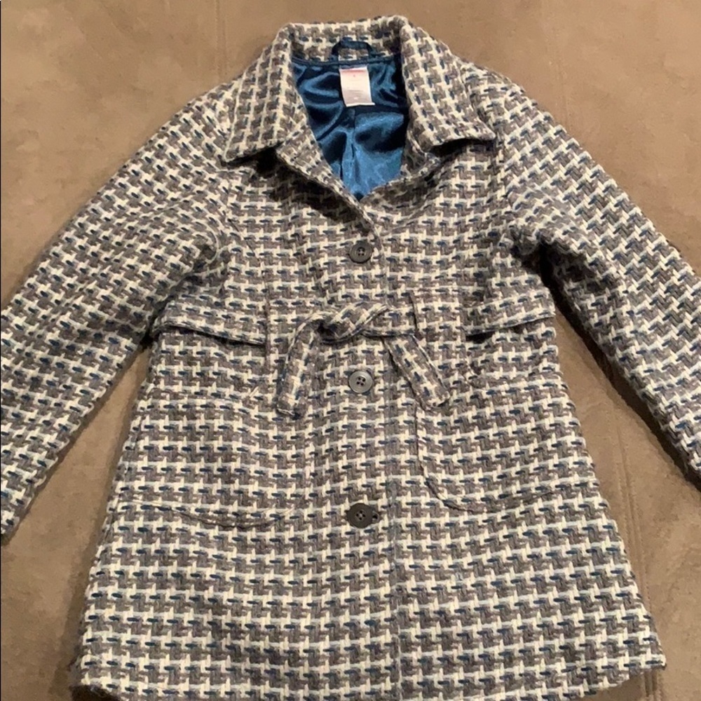 Gymboree lined coat in gray, white and turquoise